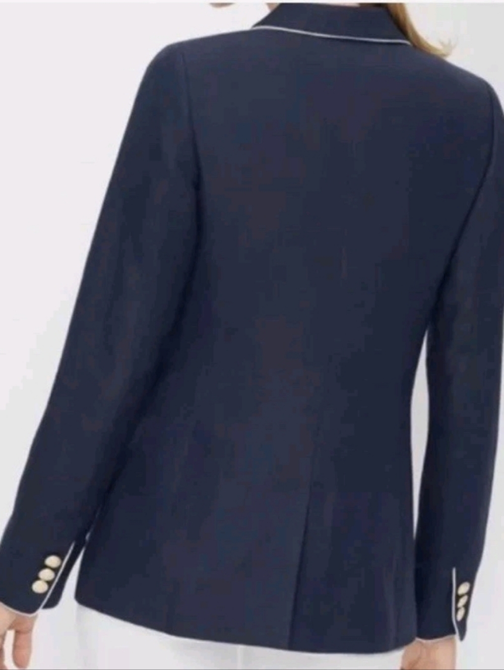 Talbots Womens Blue 100% Linen Preppy Coastal Gold Button Blazer Sz 12 Office - Picture 2 of 10